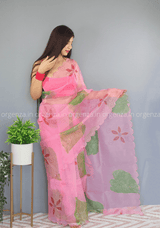Pink Floral Organza Saree With Foil Print - Orgenza Store