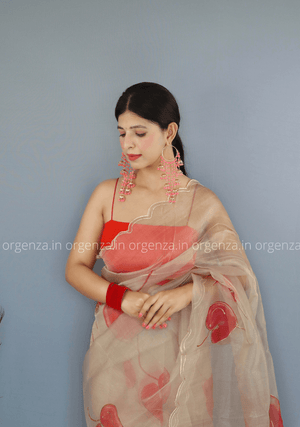 Dark Cream Floral Organza Saree With Foil Print - Orgenza Store - digisoch