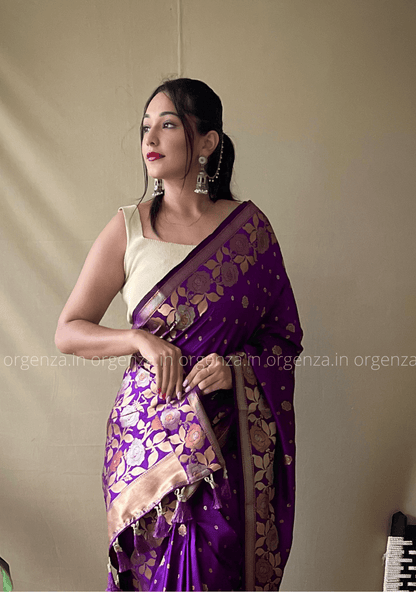 Purple Woven Rich Pallu Saree - Orgenza Store