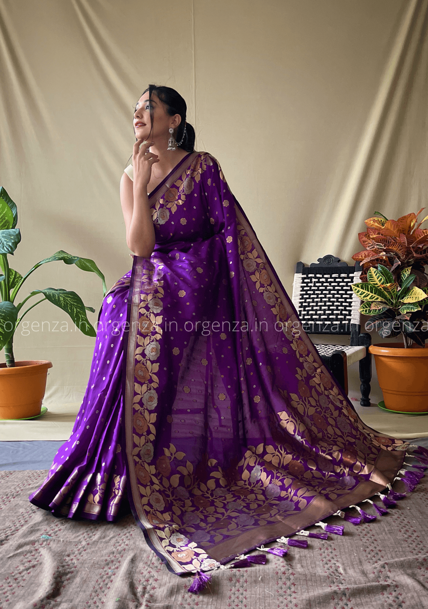 Purple Woven Rich Pallu Saree - Orgenza Store