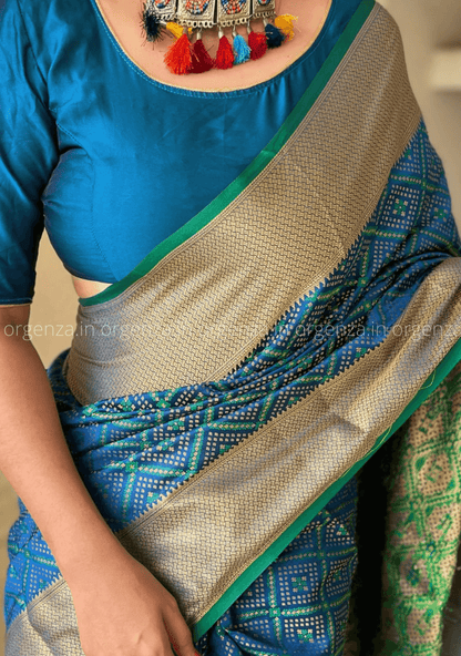Blue Bandhej Patola Silk Saree - Orgenza Store