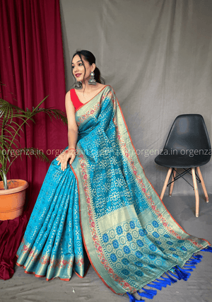 Blue Bandhej Patola Silk Saree - Orgenza Store - digisoch
