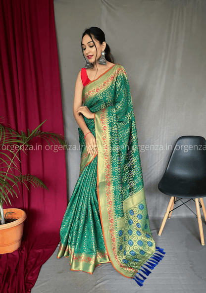 Green Bandhej Patola Silk Saree - Orgenza Store