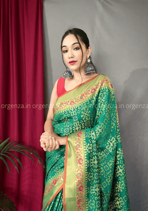 Green Bandhej Patola Silk Saree - Orgenza Store - digisoch