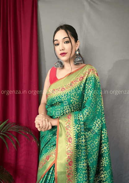 Green Bandhej Patola Silk Saree - Orgenza Store