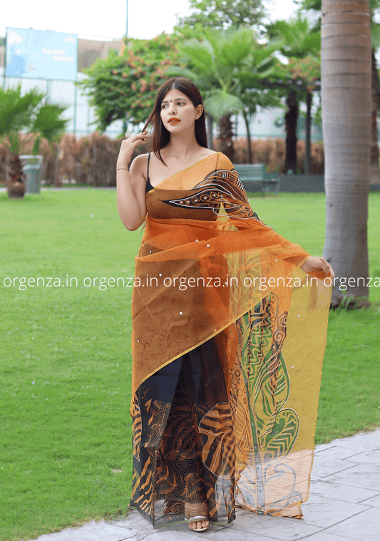 Soft Organza Saree With Gold Border - Orgenza Store