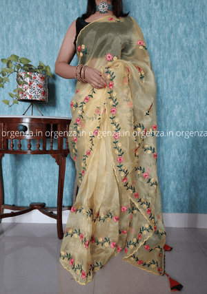 Light Yellow Organza Saree With Blouse - Orgenza Store - digisoch