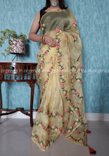Light Yellow Organza Saree With Blouse - Orgenza Store