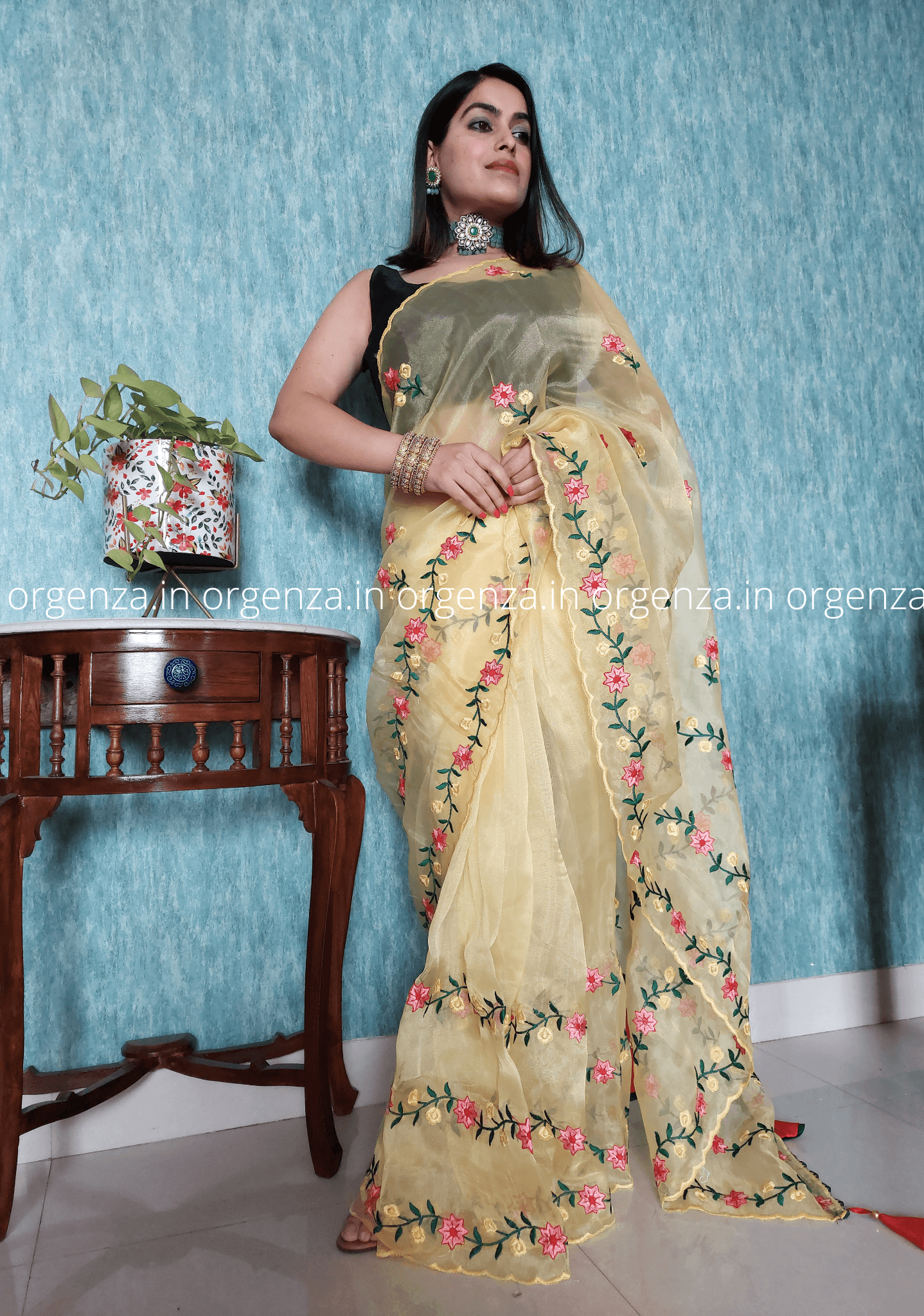 Light Yellow Organza Saree With Blouse - Orgenza Store - digisoch