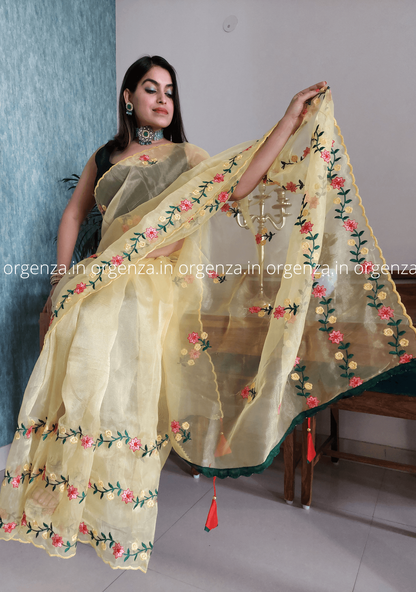 Light Yellow Organza Saree With Blouse - Orgenza Store - digisoch