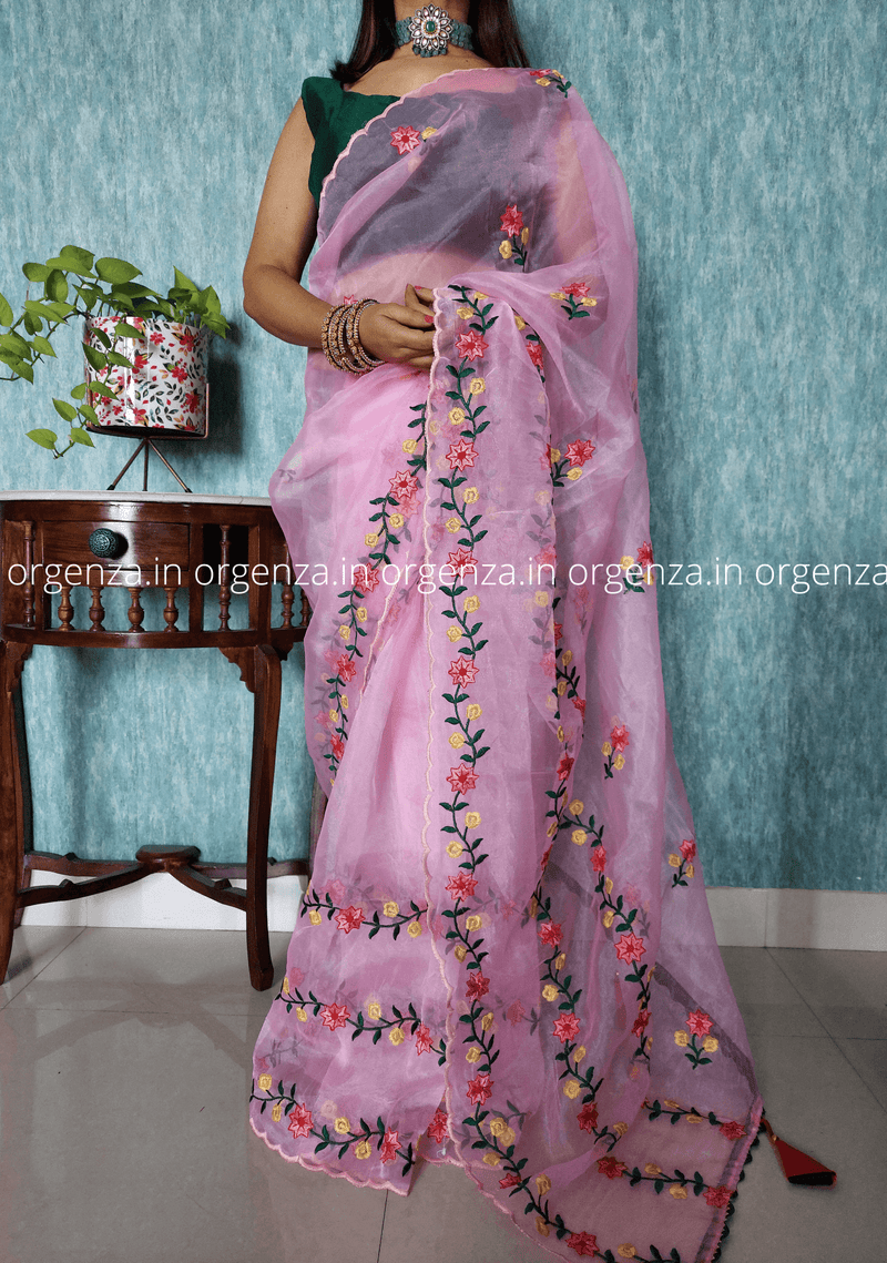 Pink Colour Organza Saree With Blouse - Orgenza Store
