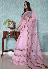 Pink Colour Organza Saree With Blouse - Orgenza Store