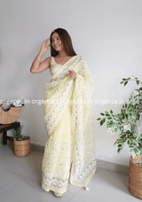 Light Yellow Organza Saree With Embridery Work - Orgenza Store