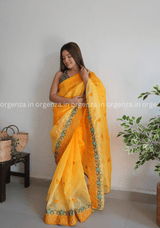 Yellow Organza Saree With Embroidery Work - Orgenza Store