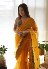Yellow Organza Saree With Embroidery Work - Orgenza Store