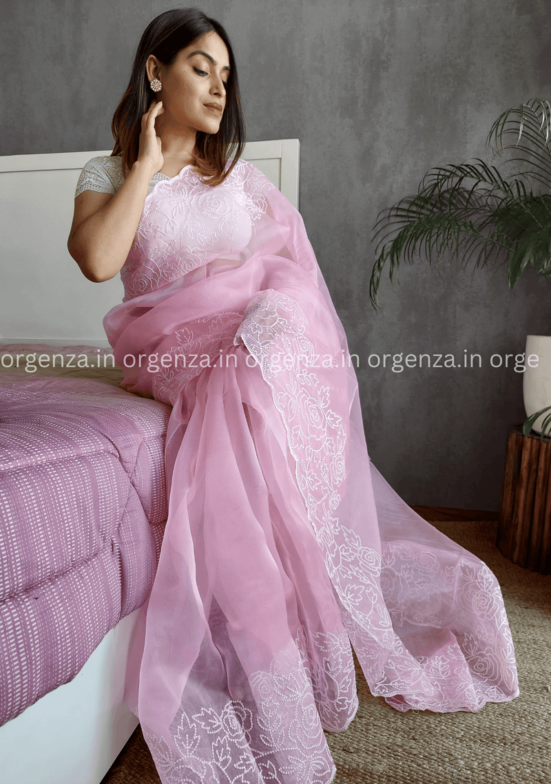 Plain Daily Wear Georgette Saree With Blouse Piece (Baby Pink)