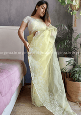 Yellow Colour Organza Saree With Floral Work - Orgenza Store