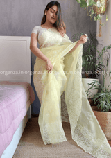 Yellow Colour Organza Saree With Floral Work - Orgenza Store