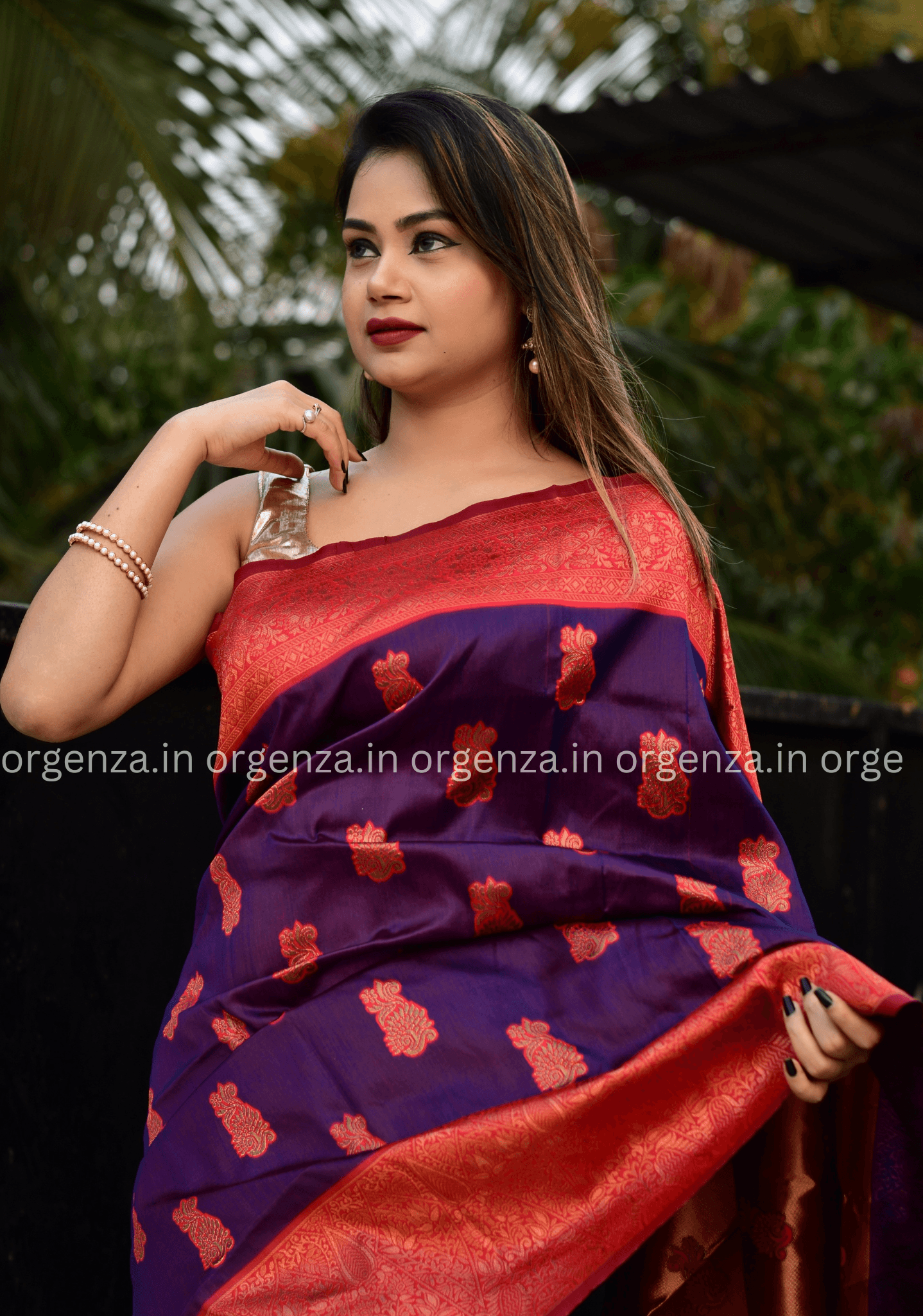Purple Colour Lichi Silk Saree With Copper Zari - Orgenza Store