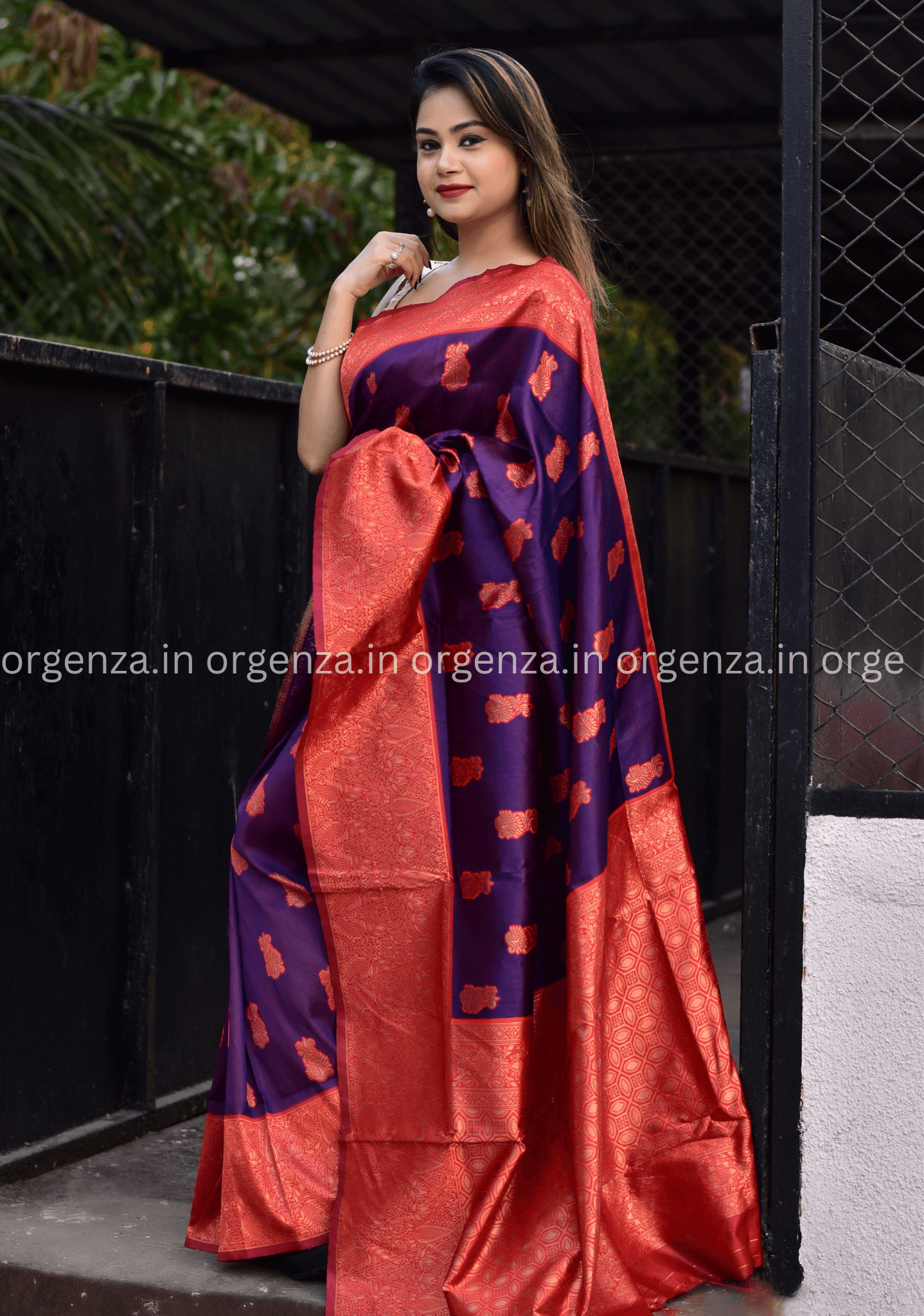 Purple Colour Lichi Silk Saree With Copper Zari - Orgenza Store