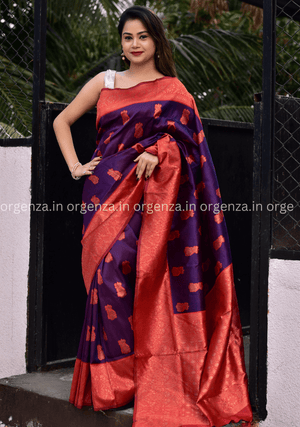 Purple Colour Lichi Silk Saree With Copper Zari - Orgenza Store
