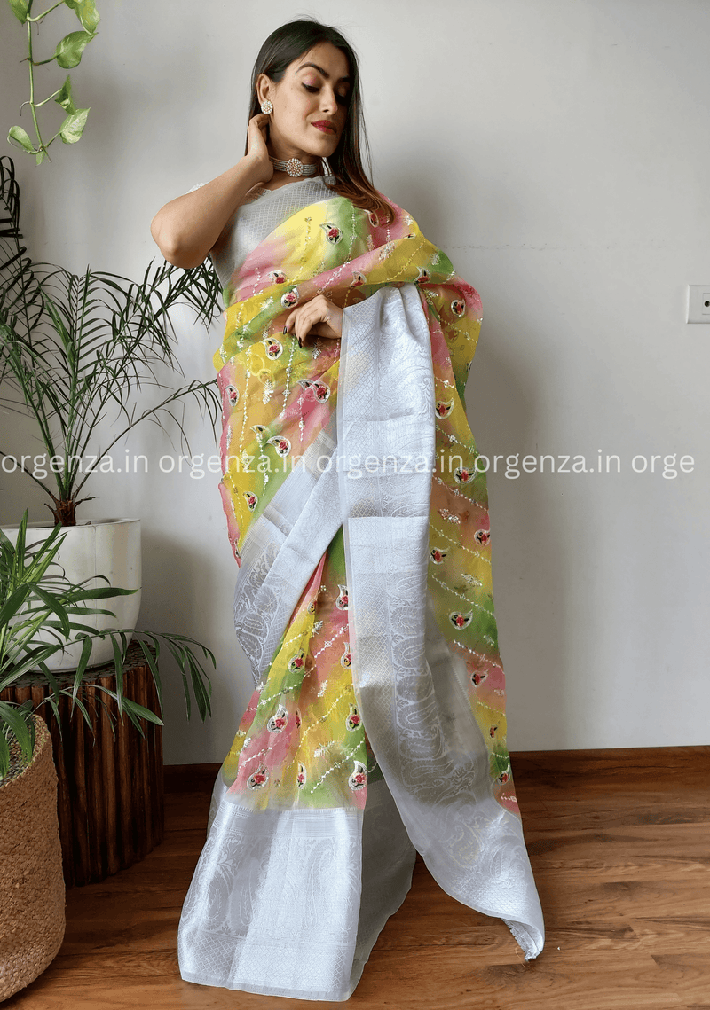 Silver Weaving Organza Saree With Embroidery Work - Orgenza Store
