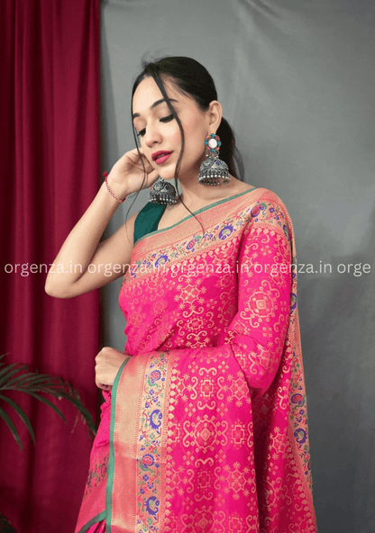 Pink Bandhej Patola Silk Saree - Orgenza Store