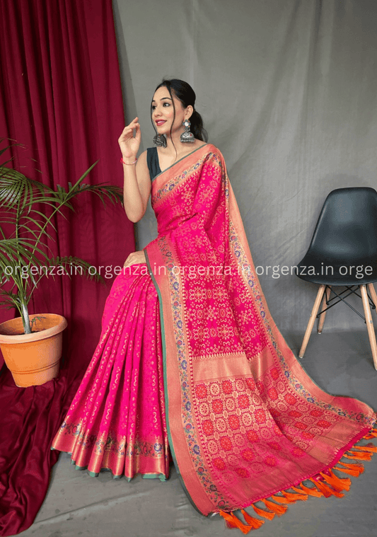 Pink Bandhej Patola Silk Saree - Orgenza Store