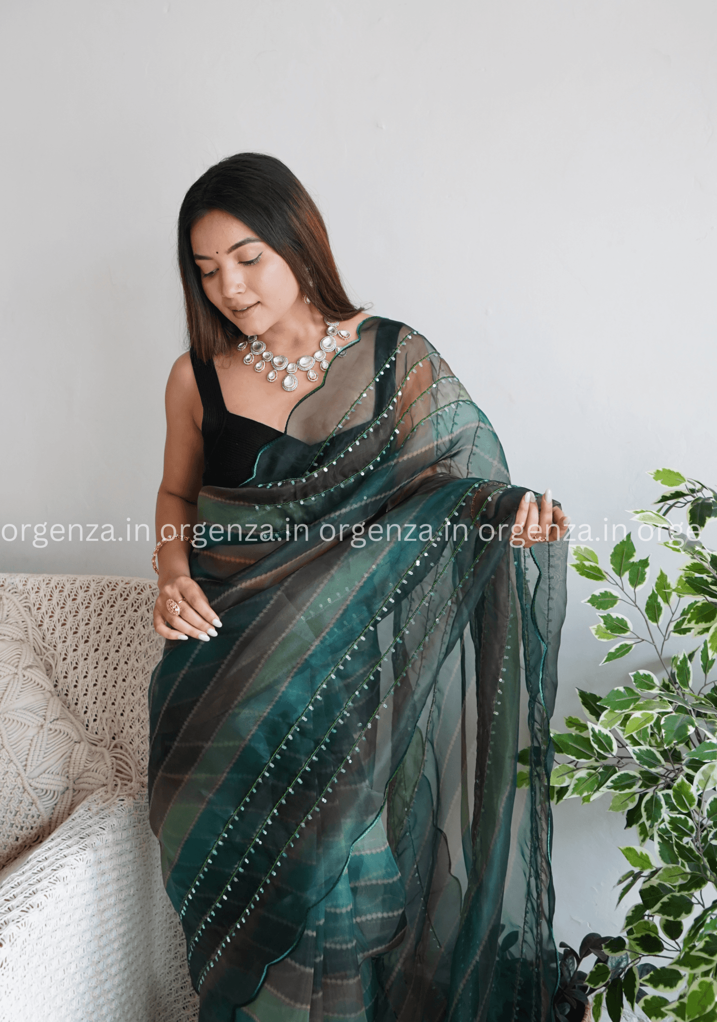 Pure Organza Silk Saree With Hand Work - Orgenza Store - digisoch