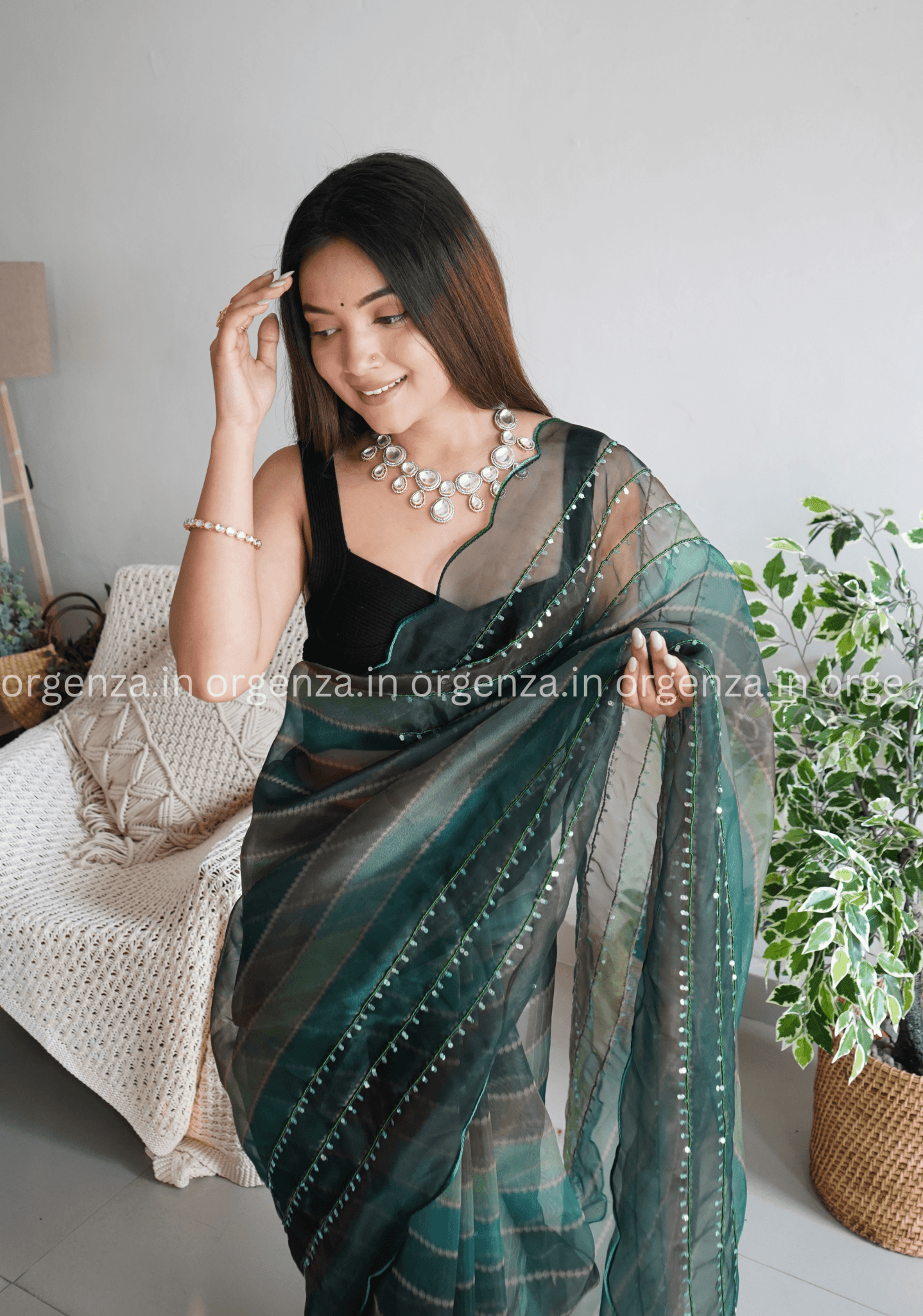 Pure Organza Silk Saree With Hand Work - Orgenza Store - digisoch