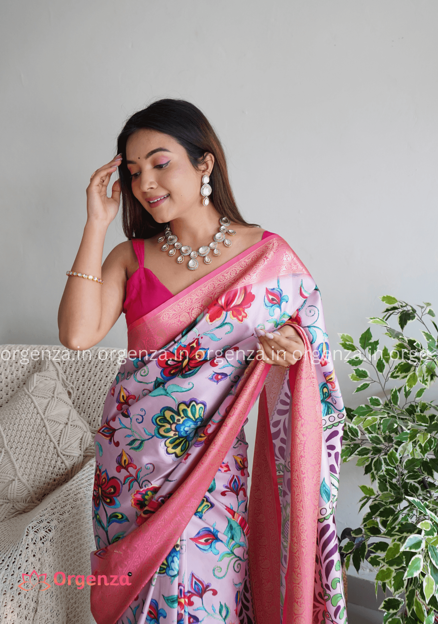 Pure Lichi Silk Banarashi Silk With Weaving Border - Orgenza Store