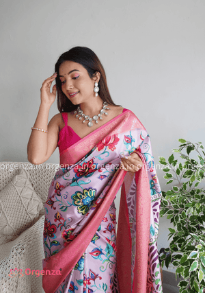 Pure Lichi Silk Banarashi Silk With Weaving Border - Orgenza Store