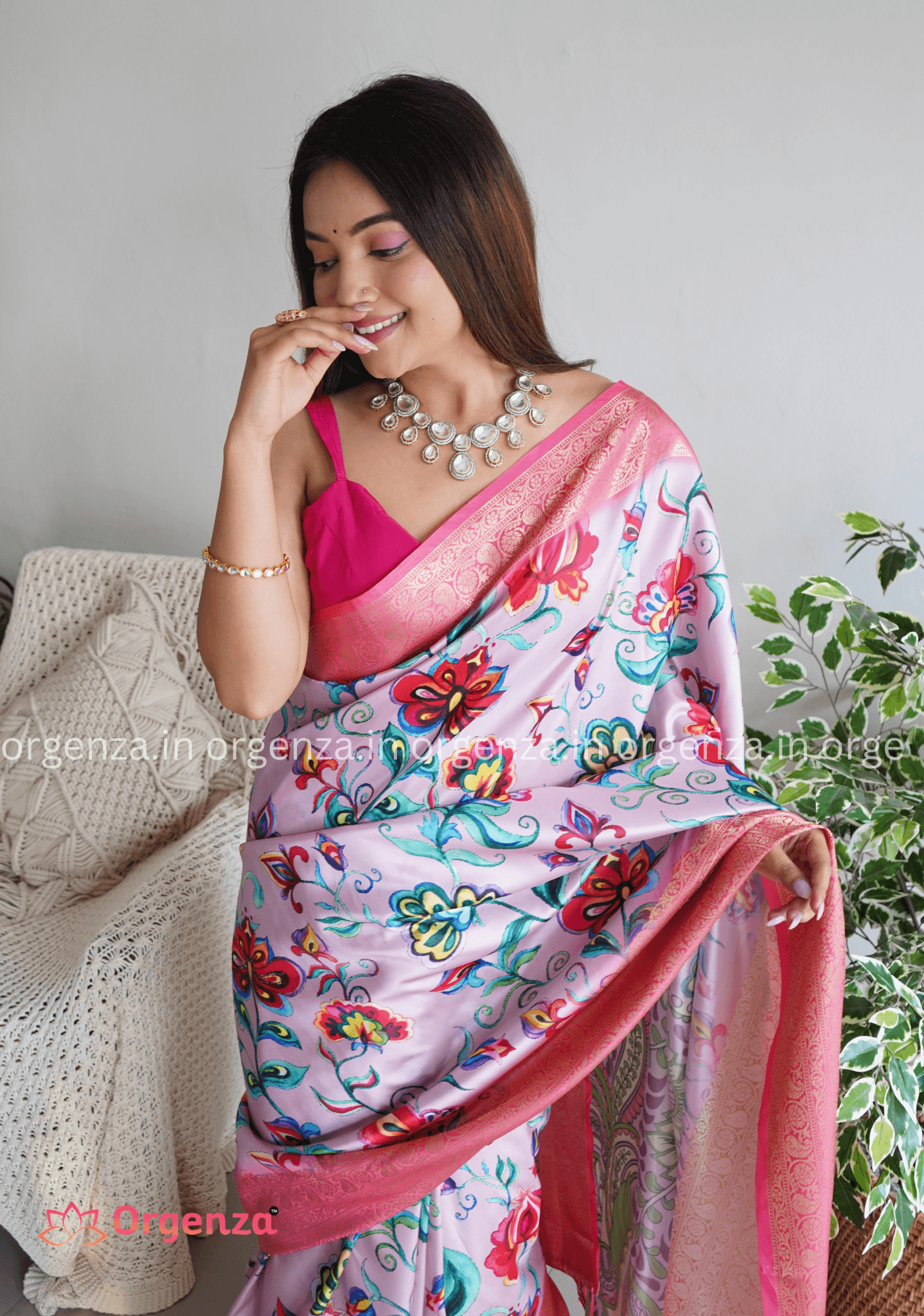 Pure Lichi Silk Banarashi Silk With Weaving Border - Orgenza Store