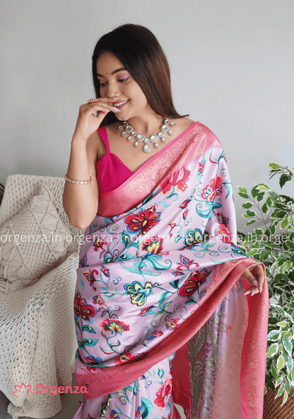 Pure Lichi Silk Banarashi Silk With Weaving Border - Orgenza Store