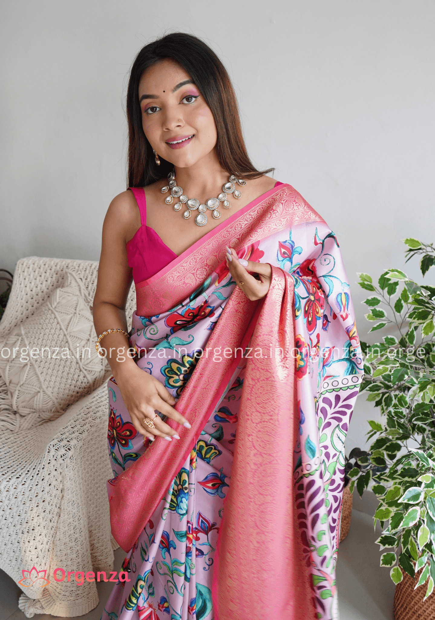 Pure Lichi Silk Banarashi Silk With Weaving Border - Orgenza Store