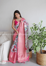 Pure Lichi Silk Banarashi Silk With Weaving Border - Orgenza Store