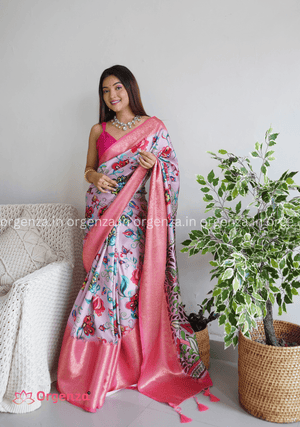 Pure Lichi Silk Banarashi Silk With Weaving Border - Orgenza Store