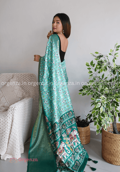 Pure Banarashi Lichi Silk Saree with Zari Border - Orgenza Store