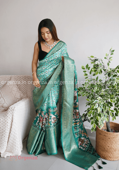 Pure Banarashi Lichi Silk Saree with Zari Border - Orgenza Store