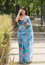 Soft Organza Multi Sky Colour With Readymade Blouse - Orgenza Store