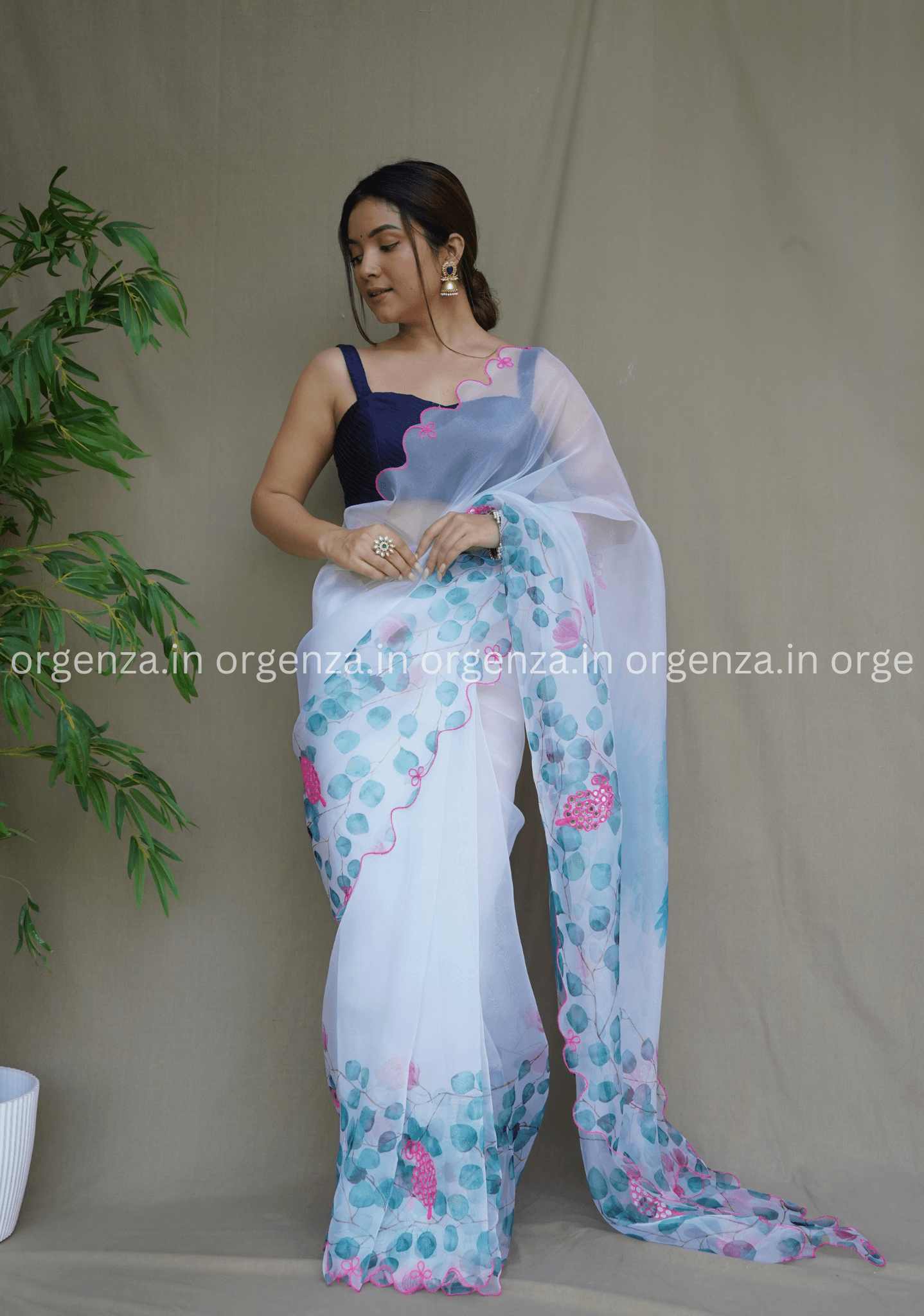 Multi Colour Floral Organza Saree With Gotta Work - Orgenza Store