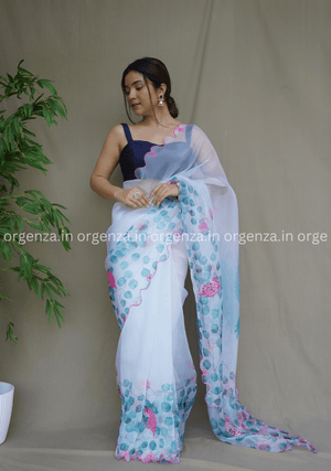 Multi Colour Floral Organza Saree With Gotta Work - Orgenza Store - digisoch