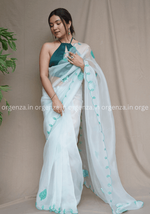 White Colour Organza Saree With Gotta Aari Work - Orgenza Store - digisoch