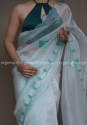 White Colour Organza Saree With Gotta Aari Work - Orgenza Store - digisoch