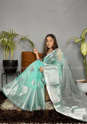 Rama Colour Silver Organza Weaving Saree - Orgenza Store - digisoch