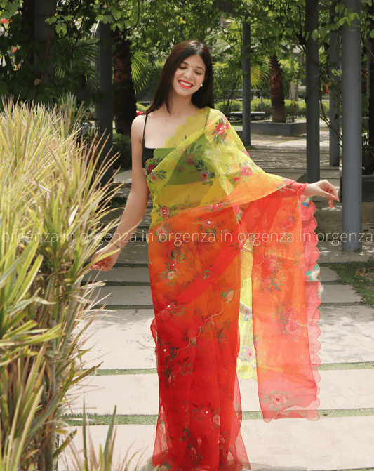 Soft Organza Multi Colour With Readymade Blouse - Orgenza Store