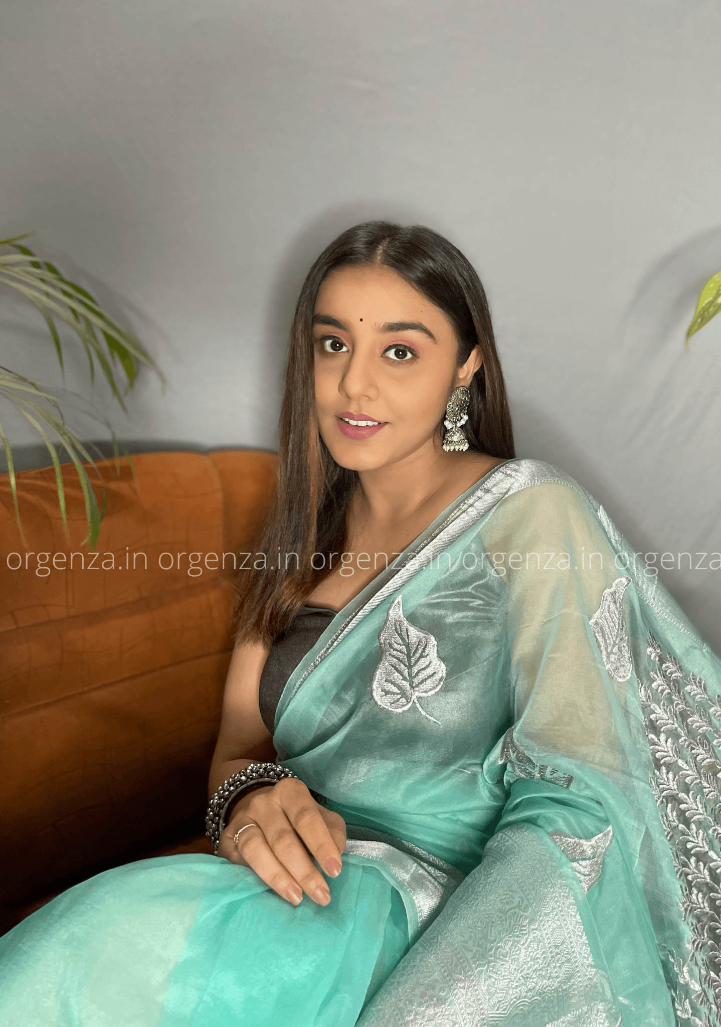 Rama Colour Silver Organza Weaving Saree - Orgenza Store - digisoch