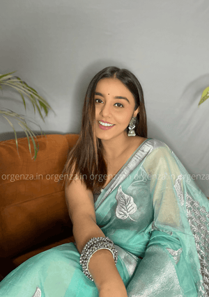 Rama Colour Silver Organza Weaving Saree - Orgenza Store - digisoch