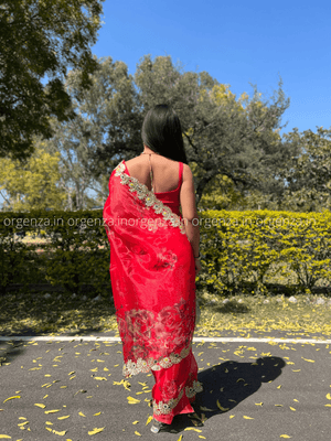 Red Organza With Gota Patti Border - Orgenza Store