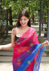 Pink And Blue Soft Organza Multi Colour With Readymade Blouse - Orgenza Store
